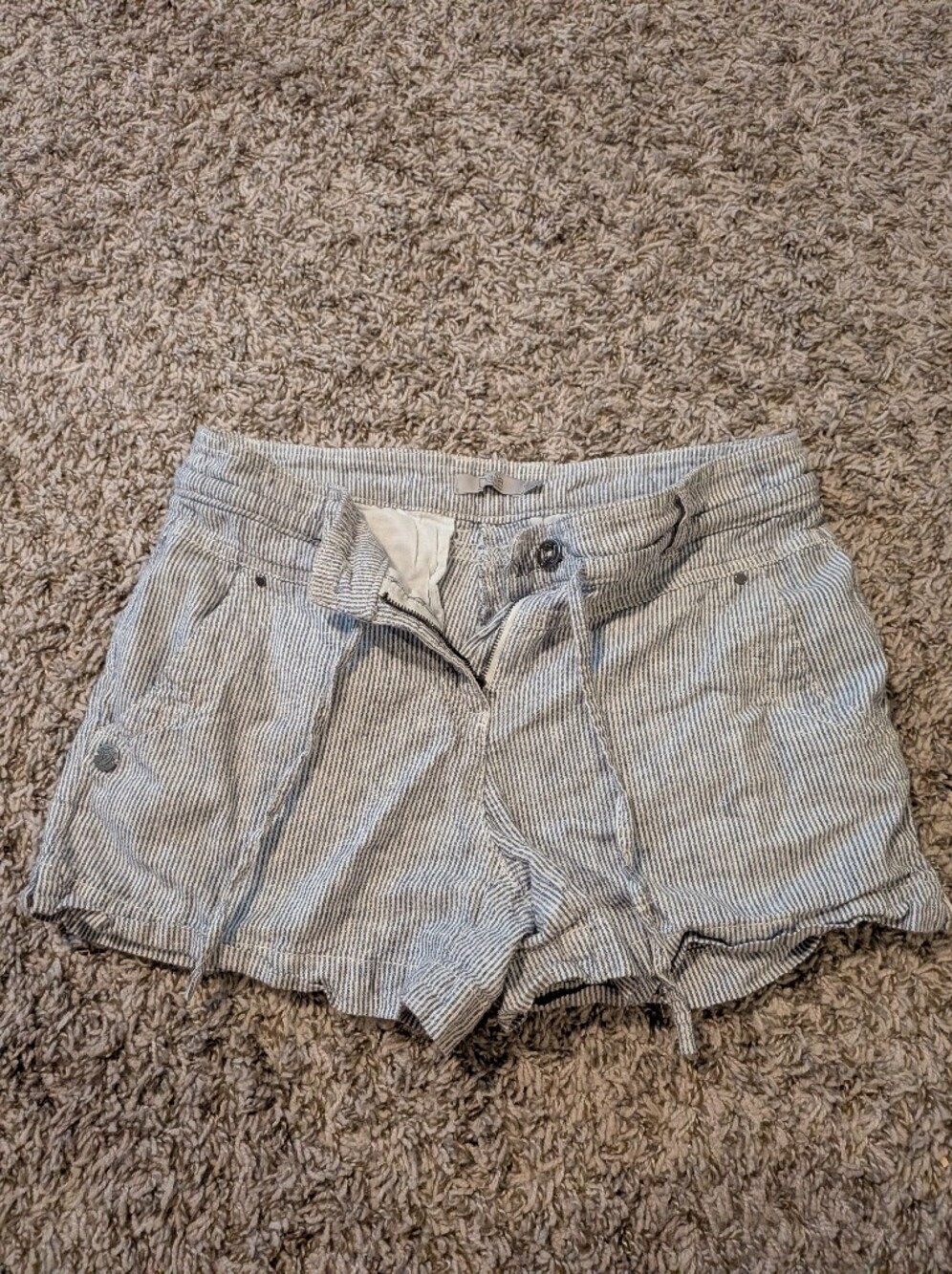 Dalia Women's Light Blue and White Striped  Shorts
